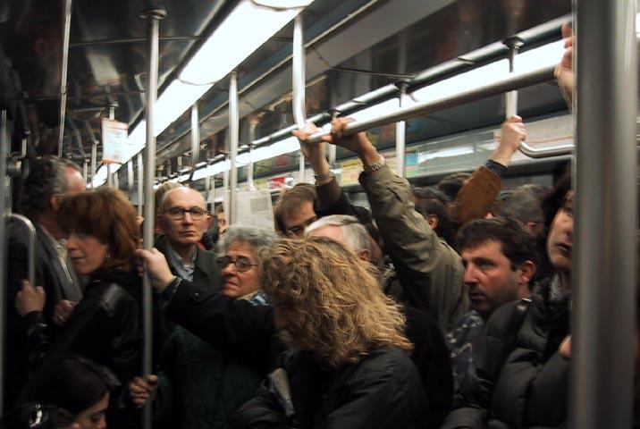 Morning rush hour on the subway.