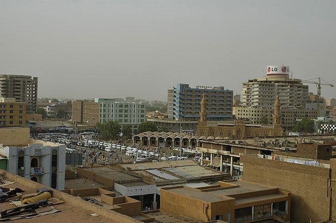 Downtown Khartoum overlooking the bus station and Al Kabir Mosque.