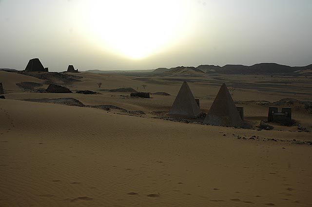 Sunrise over the pyramids at Meroe.