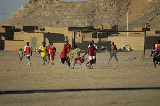Wadi Halfa - the local soccer match is a splash of color in a very brown town.