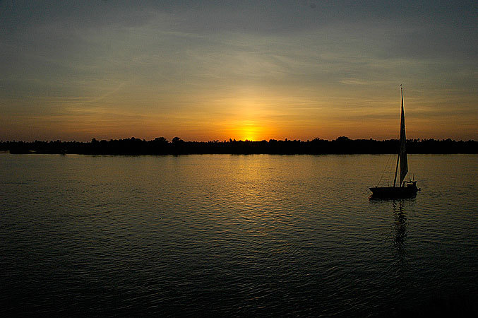 Boat on the nile at sunset.