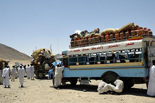 That's my bus - there are no windows.  It was 115 degees (46C) that day and the wind felt like a blow dryer on high pointed right at your face.
