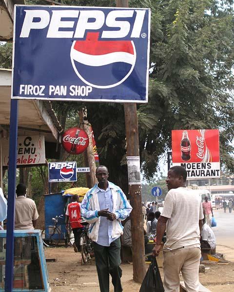 The downside of globalization.  The scenic town of Moshi in the shadow of Mt. Kilimanjaro is ruined by advertisements plastered everywhere.