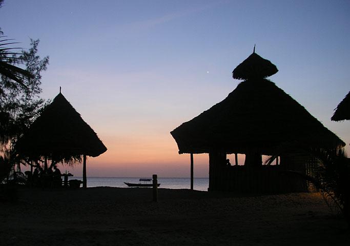 Jambo Brothers Guesthouse on Zanzibar after sunset (Mars is visible).