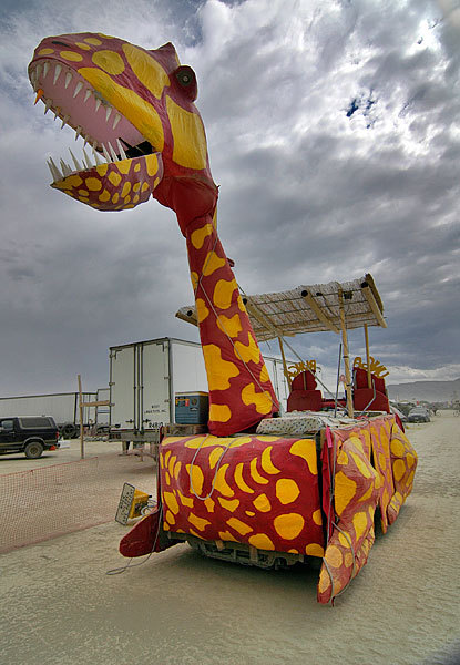 One of the hundreds of art cars.  Some of them serve as roving (free) taxis.