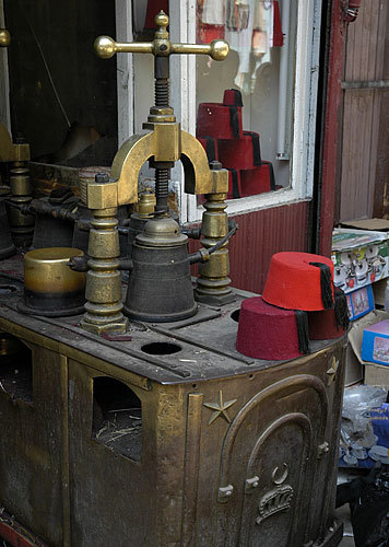 I'd never seen a Fez press before.  This is how they make a Fez.  Again in the market in Cairo.