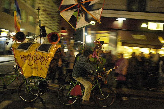 Protestors cycling home at the end of the day.