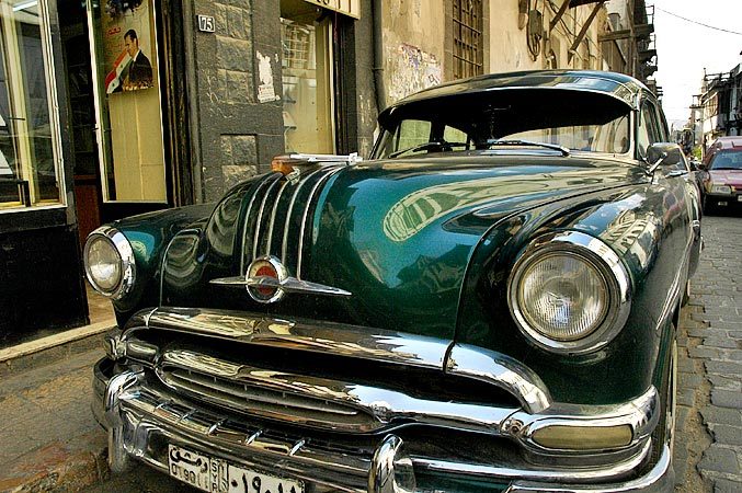 A beautiful vintage car in old Damascus.